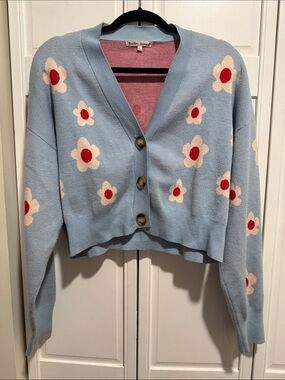 Bailey Rose Light Blue Floral Button-Front Cardigan